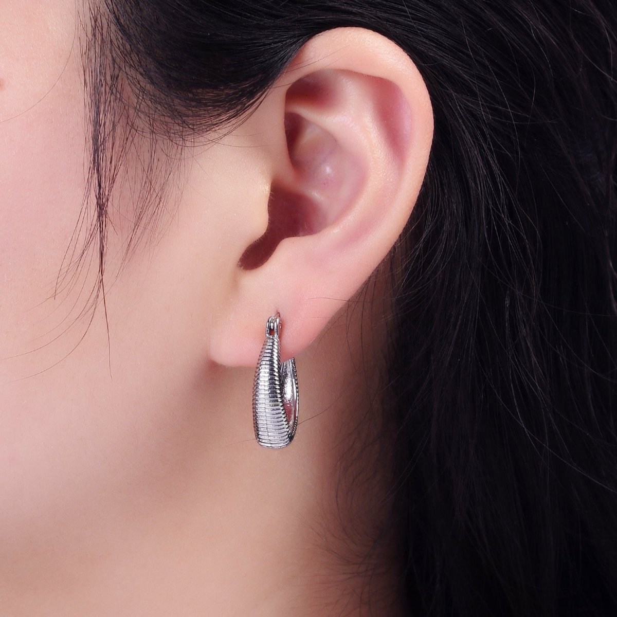 14K Gold plated Line-Textured Sphere Latch Hoop Earrings in Gold & Silver | AE377 AE378