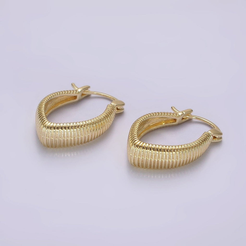 14K Gold plated Line-Textured Sphere Latch Hoop Earrings in Gold & Silver | AE377 AE378