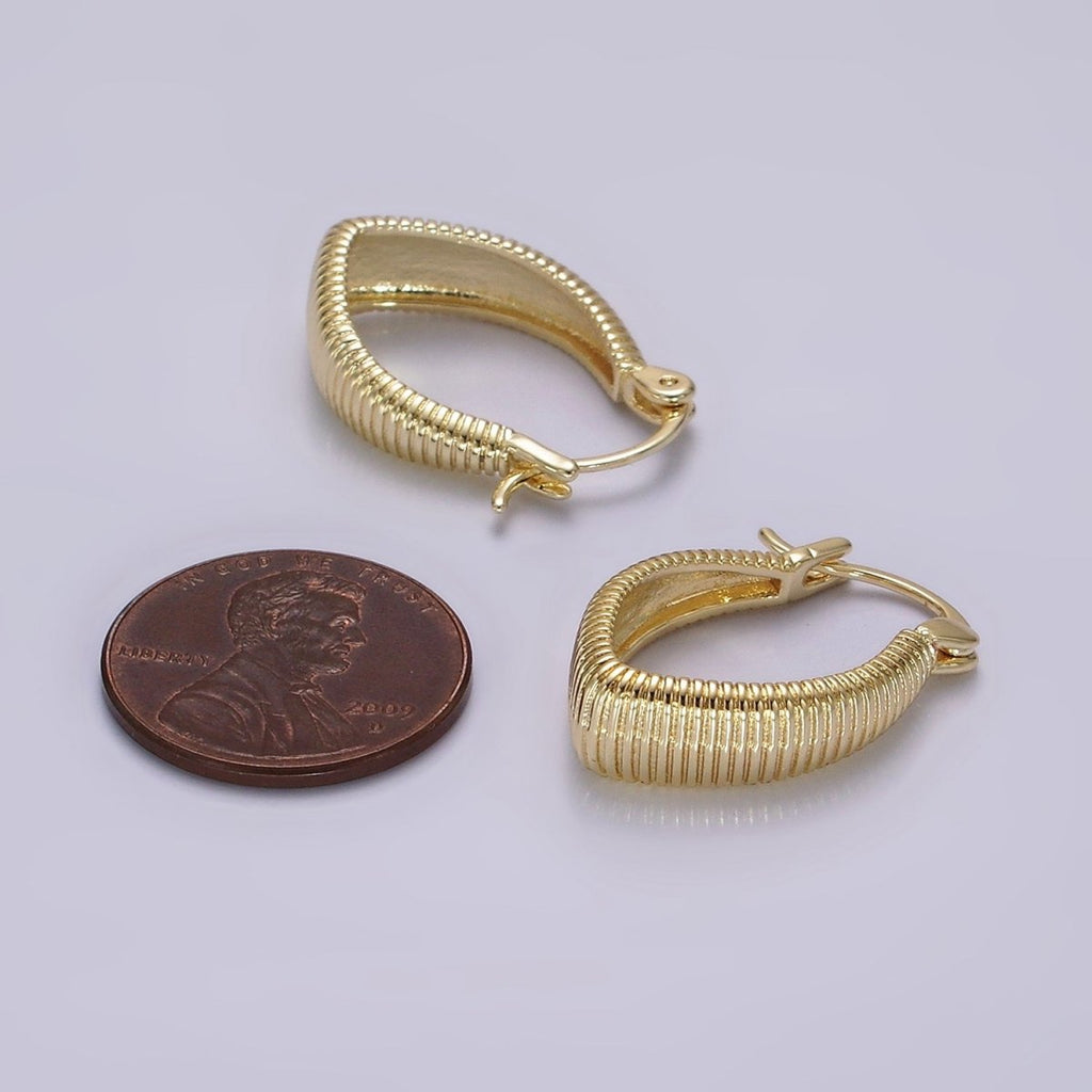 14K Gold plated Line-Textured Sphere Latch Hoop Earrings in Gold & Silver | AE377 AE378