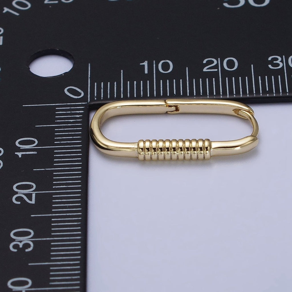 14K Gold plated Lined Cylinder 25mm Oblong Minimalist Hoop Earrings | AB424 - DLUXCA