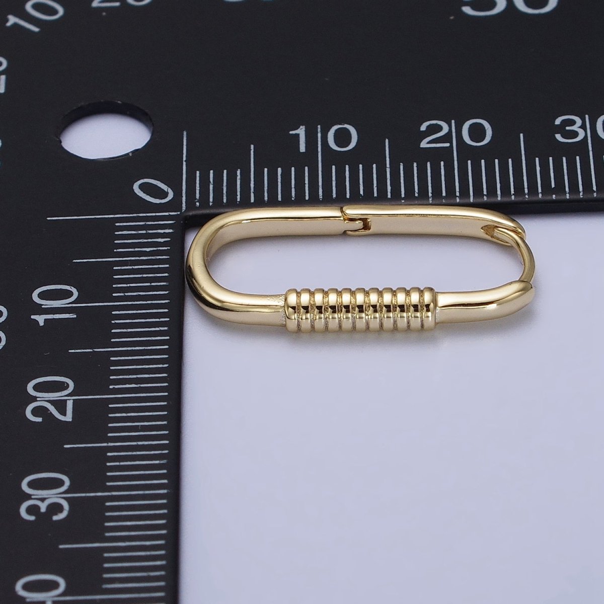 14K Gold plated Lined Cylinder 25mm Oblong Minimalist Hoop Earrings | AB424 - DLUXCA