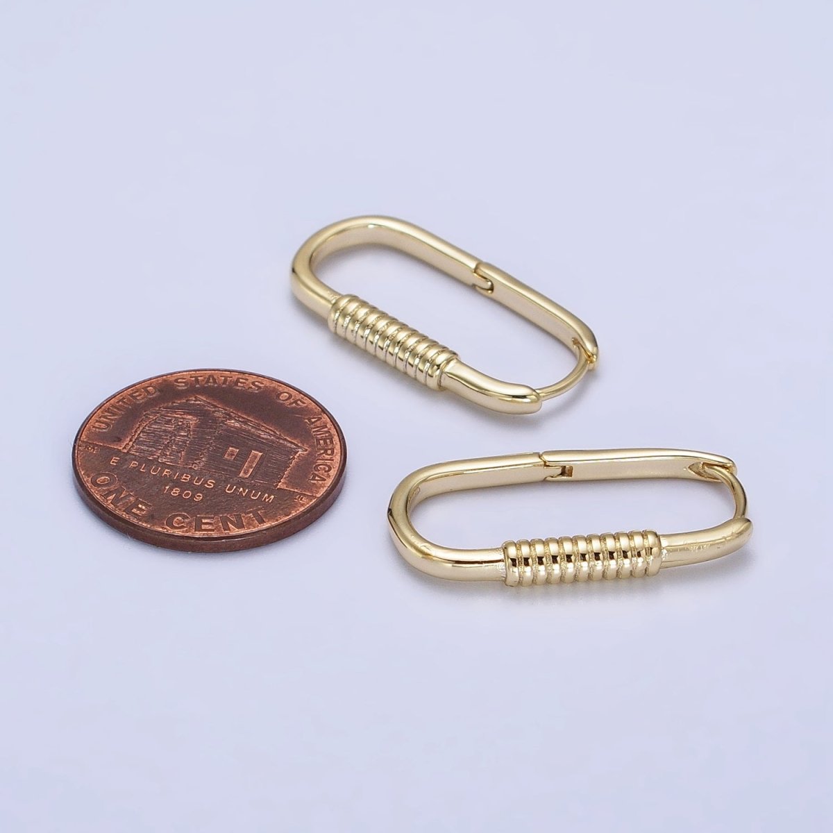 14K Gold plated Lined Cylinder 25mm Oblong Minimalist Hoop Earrings | AB424 - DLUXCA
