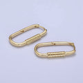 14K Gold plated Lined Cylinder 25mm Oblong Minimalist Hoop Earrings | AB424 - DLUXCA