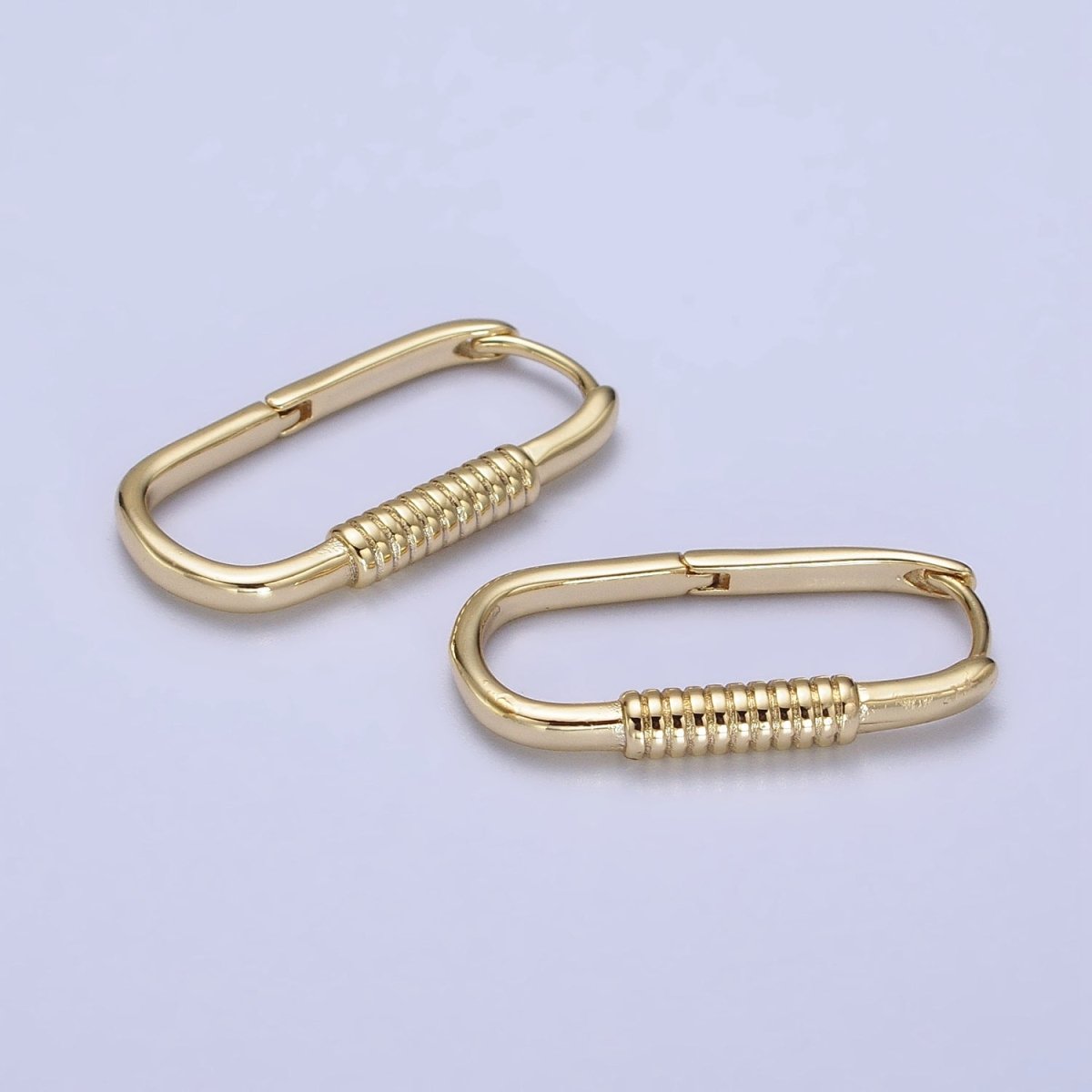 14K Gold plated Lined Cylinder 25mm Oblong Minimalist Hoop Earrings | AB424 - DLUXCA