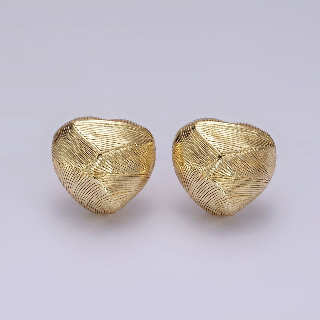 14K Gold plated Lined Geometric Heart Dome C-Shaped Hoop Earrings | V458 - DLUXCA