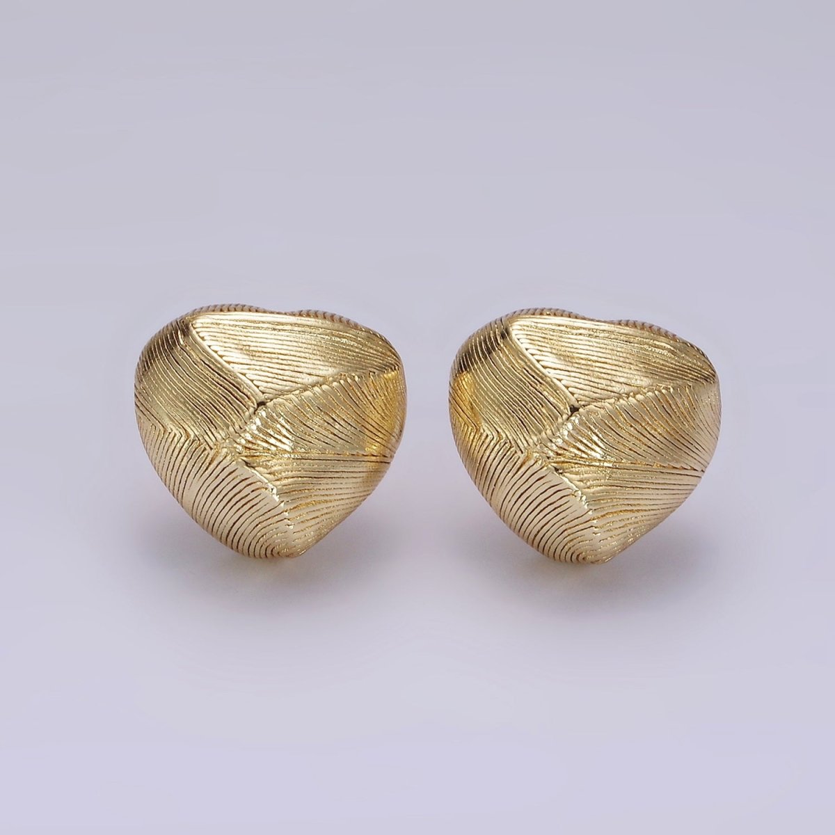14K Gold plated Lined Geometric Heart Dome C-Shaped Hoop Earrings | V458 - DLUXCA