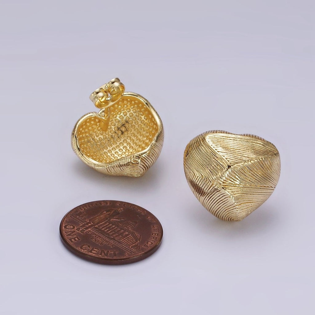 14K Gold plated Lined Geometric Heart Dome C-Shaped Hoop Earrings | V458 - DLUXCA