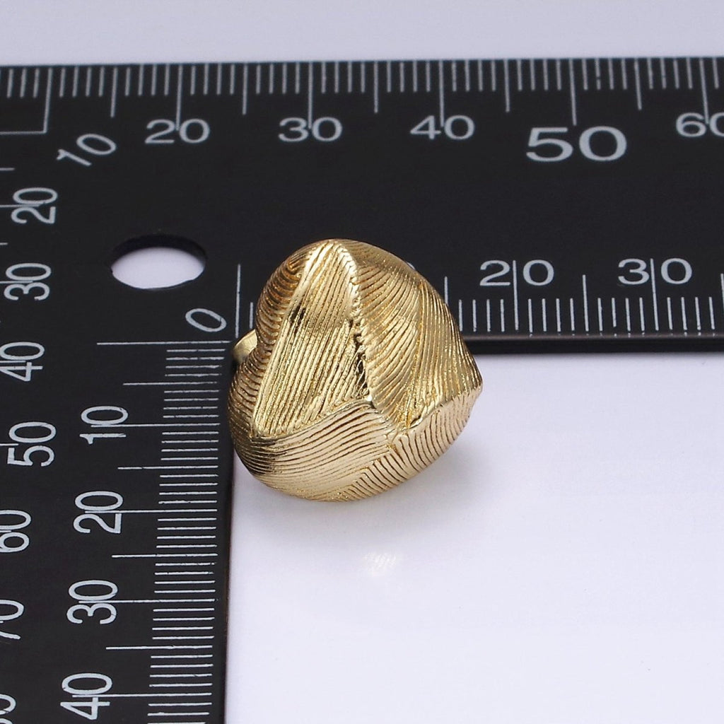 14K Gold plated Lined Geometric Heart Dome C-Shaped Hoop Earrings | V458 - DLUXCA