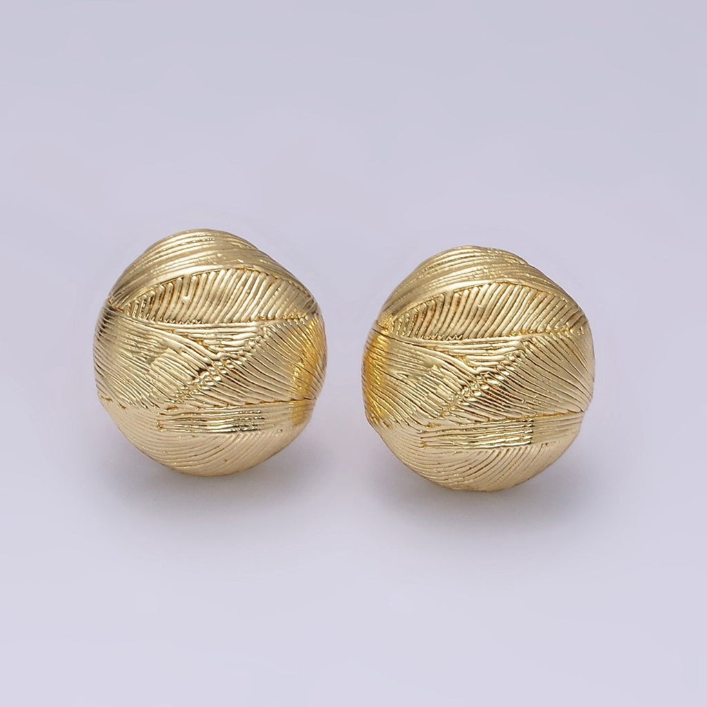14K Gold plated Lined Geometric Round Dome C-Shaped Hoop Earrings | V457 - DLUXCA