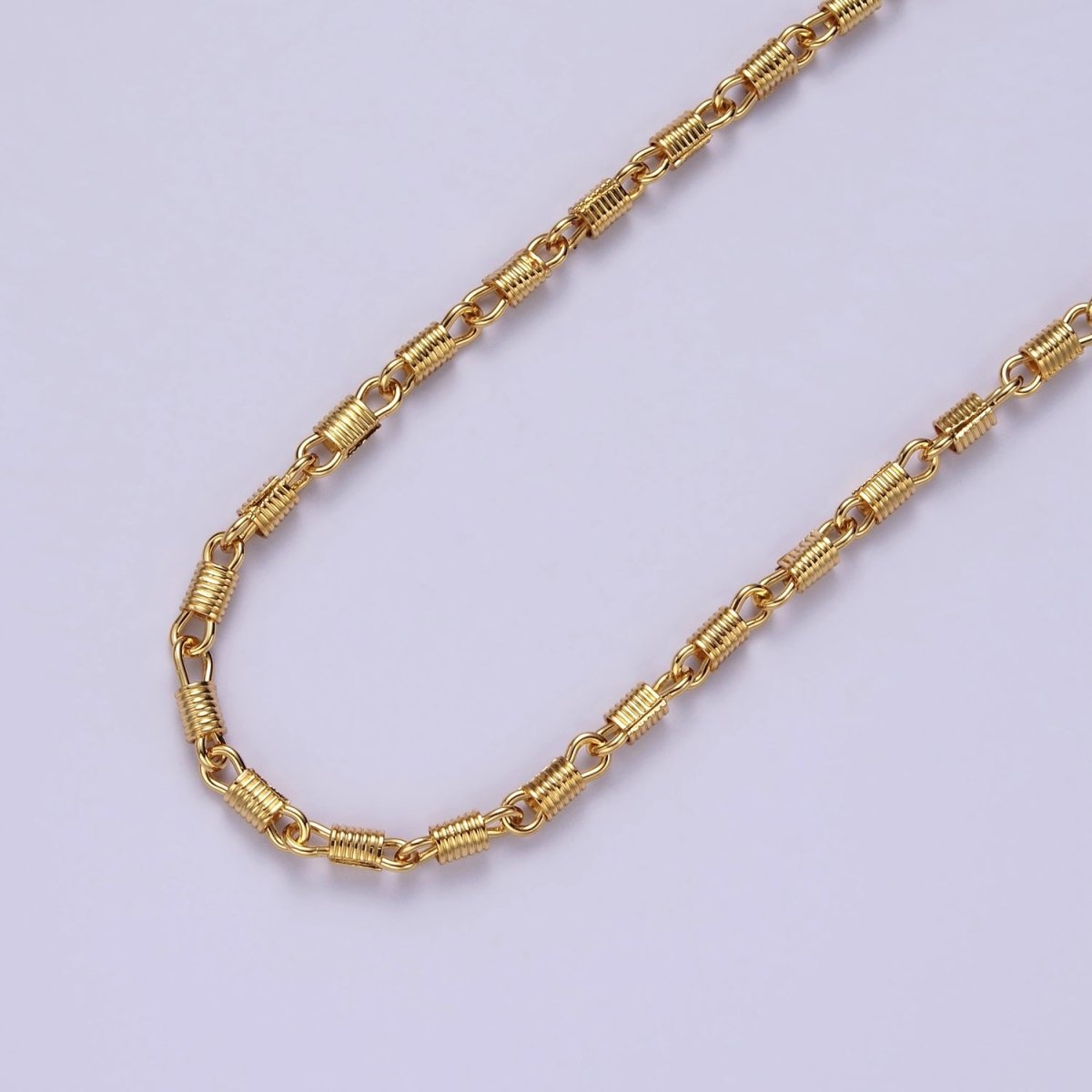 14K Gold plated Lined Tube Link Designed Unfinished Chain For Jewelry Making | ROLL-1437 Clearance Pricing - DLUXCA