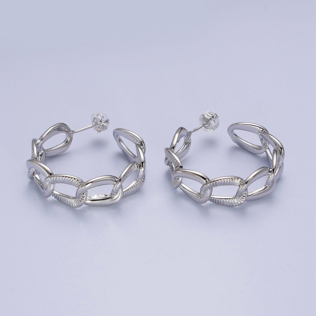 14k Gold plated Link Chain Hoop Earring 30mm Hoops Earrings Silver Earring | AE1099 AE1100 - DLUXCA