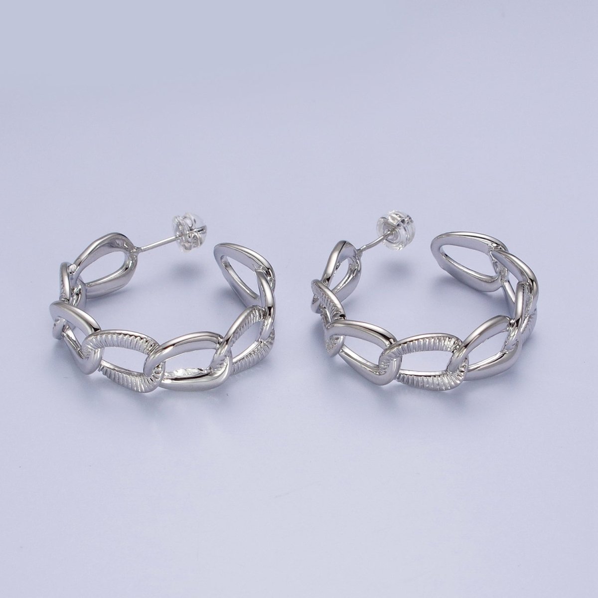 14k Gold plated Link Chain Hoop Earring 30mm Hoops Earrings Silver Earring | AE1099 AE1100 - DLUXCA