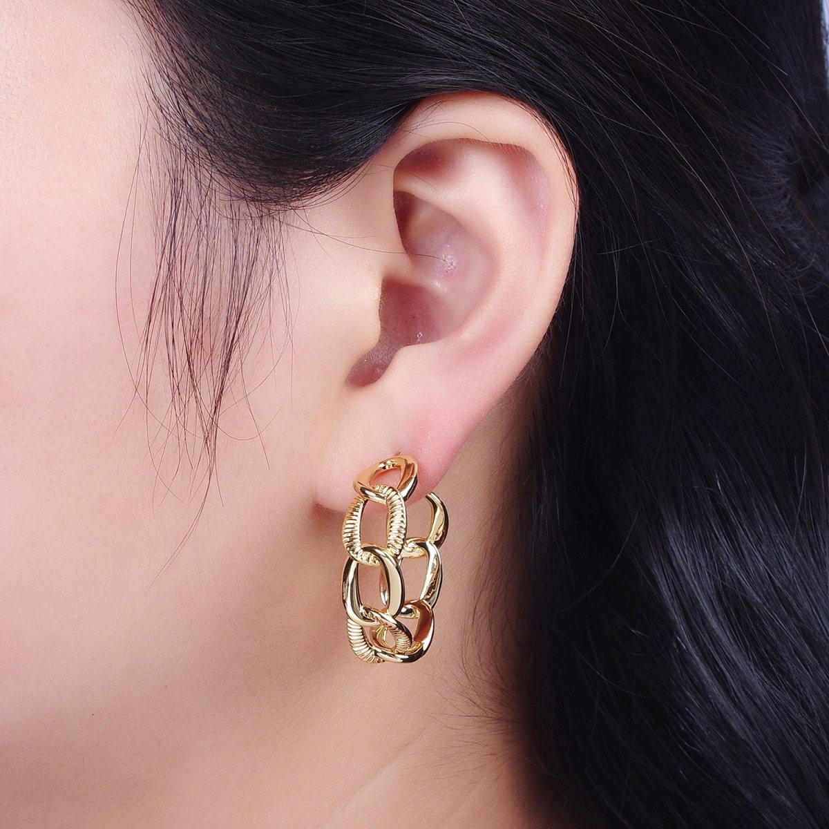 14k Gold plated Link Chain Hoop Earring 30mm Hoops Earrings Silver Earring | AE1099 AE1100 - DLUXCA