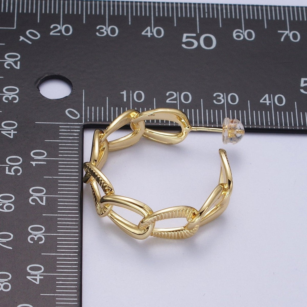 14k Gold plated Link Chain Hoop Earring 30mm Hoops Earrings Silver Earring | AE1099 AE1100 - DLUXCA