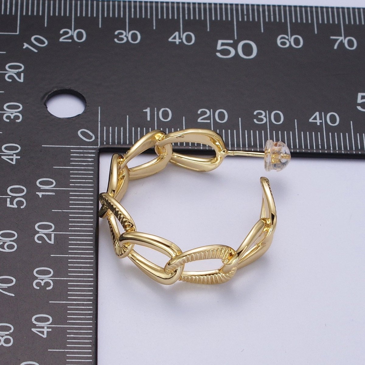 14k Gold plated Link Chain Hoop Earring 30mm Hoops Earrings Silver Earring | AE1099 AE1100 - DLUXCA
