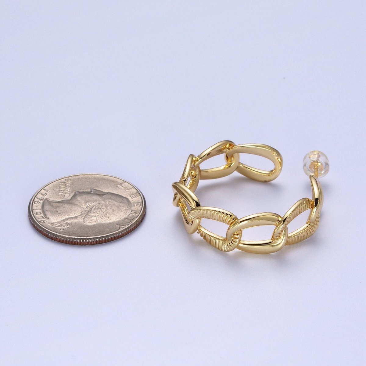 14k Gold plated Link Chain Hoop Earring 30mm Hoops Earrings Silver Earring | AE1099 AE1100 - DLUXCA