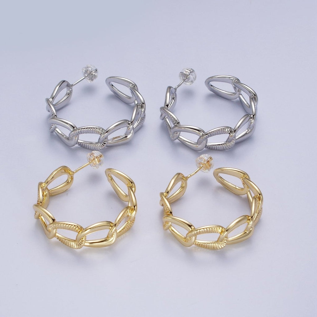 14k Gold plated Link Chain Hoop Earring 30mm Hoops Earrings Silver Earring | AE1099 AE1100 - DLUXCA