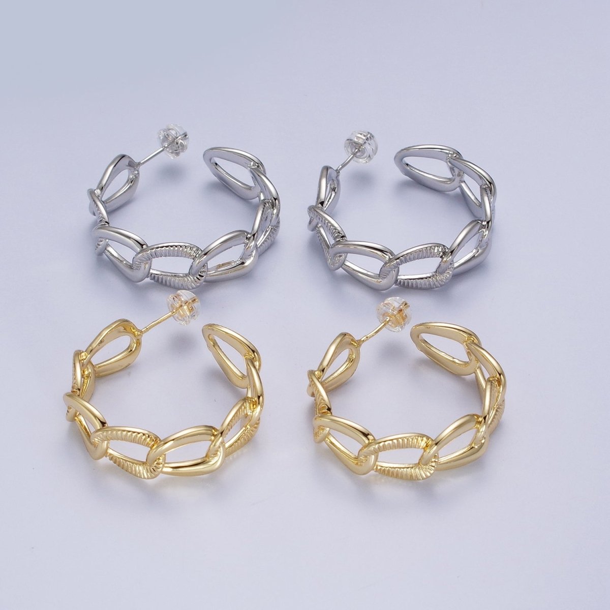 14k Gold plated Link Chain Hoop Earring 30mm Hoops Earrings Silver Earring | AE1099 AE1100 - DLUXCA