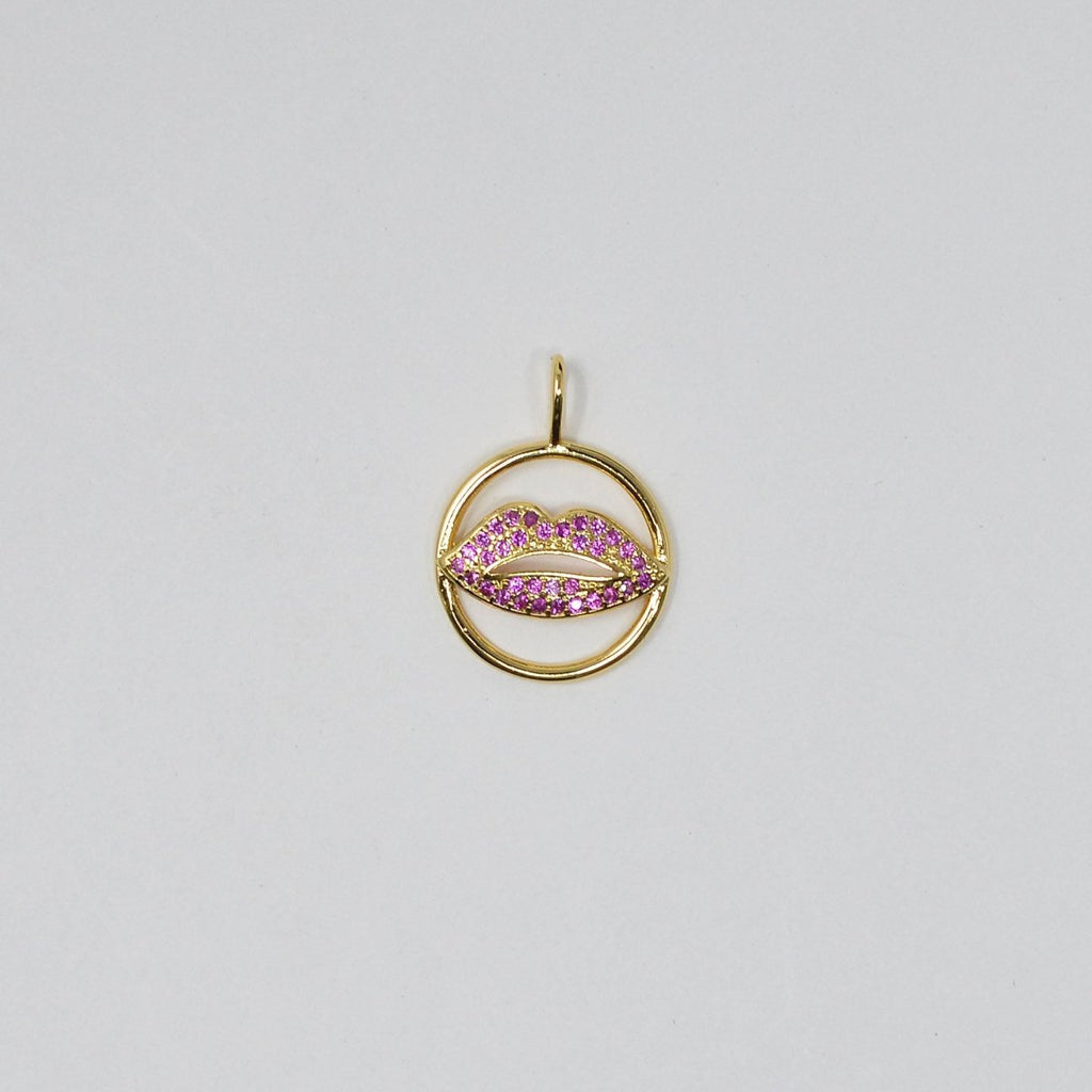 14k Gold plated Lips Charm Micro Pave CZ Pink Kiss / Lip Charm for Necklace- Earring and Bracelet Supply E-125 - DLUXCA