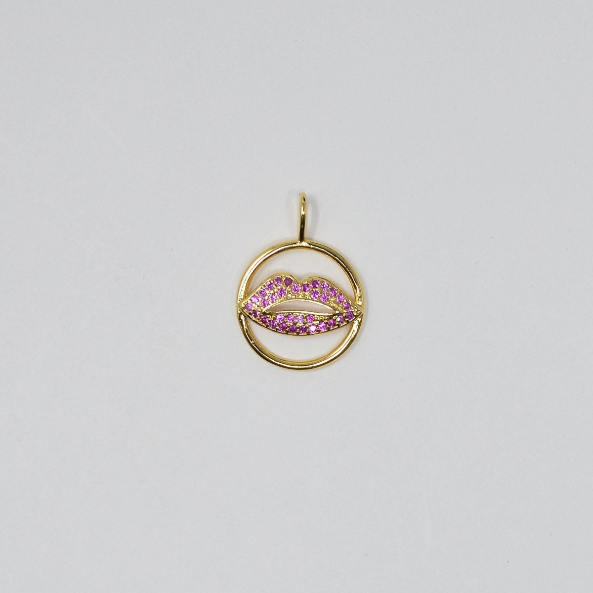 14k Gold plated Lips Charm Micro Pave CZ Pink Kiss / Lip Charm for Necklace- Earring and Bracelet Supply E-125 - DLUXCA