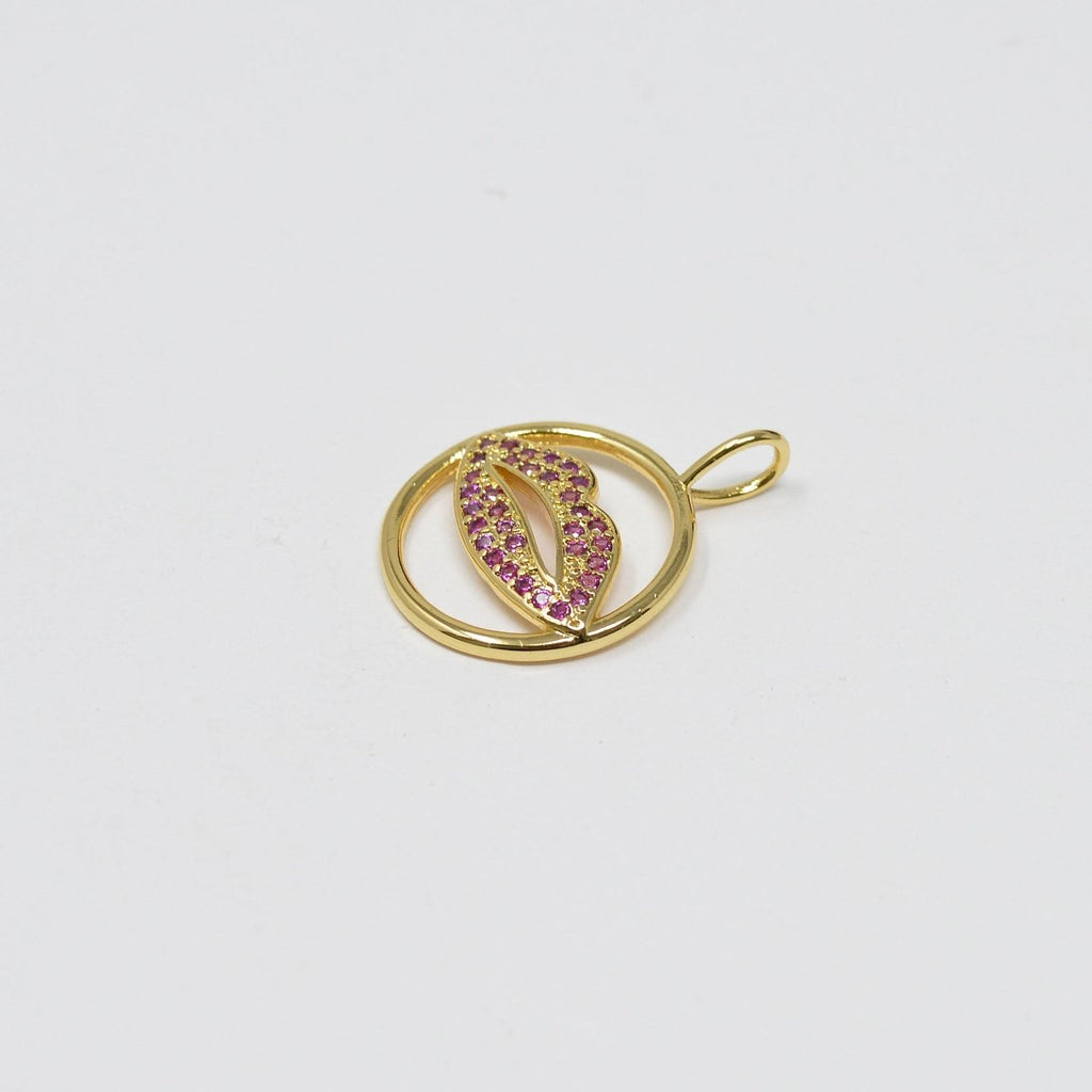 14k Gold plated Lips Charm Micro Pave CZ Pink Kiss / Lip Charm for Necklace- Earring and Bracelet Supply E-125 - DLUXCA