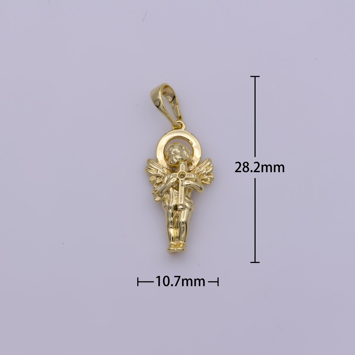 14K Gold plated Little angel holding a cross Pendants • Cherub Angel Amulet Charm for Christmas Holiday Season Gift Jewelry N-1334 - DLUXCA