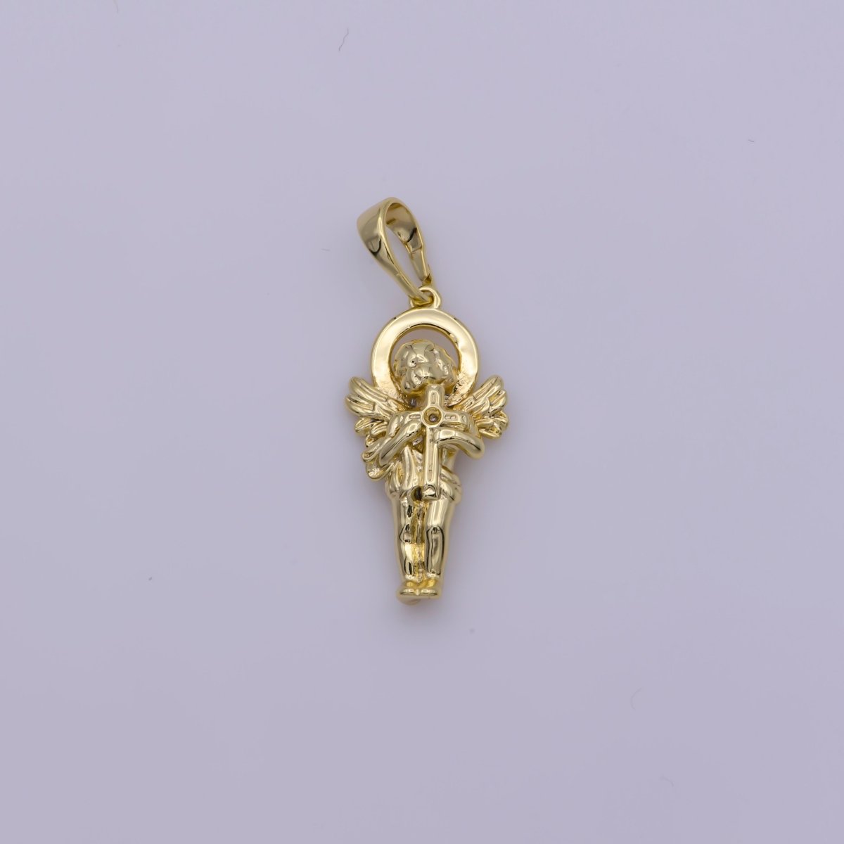 14K Gold plated Little angel holding a cross Pendants • Cherub Angel Amulet Charm for Christmas Holiday Season Gift Jewelry N-1334 - DLUXCA