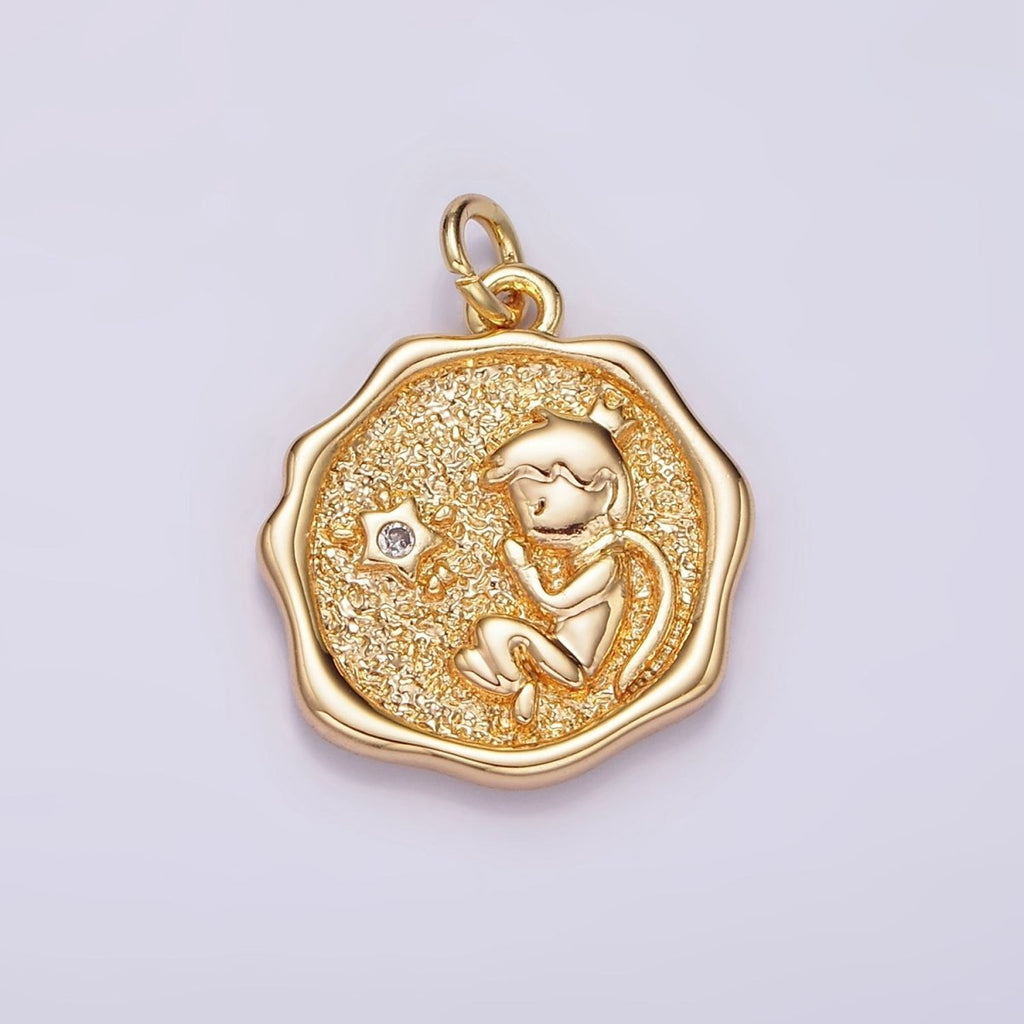 14K Gold plated Little Prince Star CZ Hammered Wavy Stamped Charm | AG421 - DLUXCA