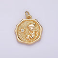 14K Gold plated Little Prince Star CZ Hammered Wavy Stamped Charm | AG421 - DLUXCA