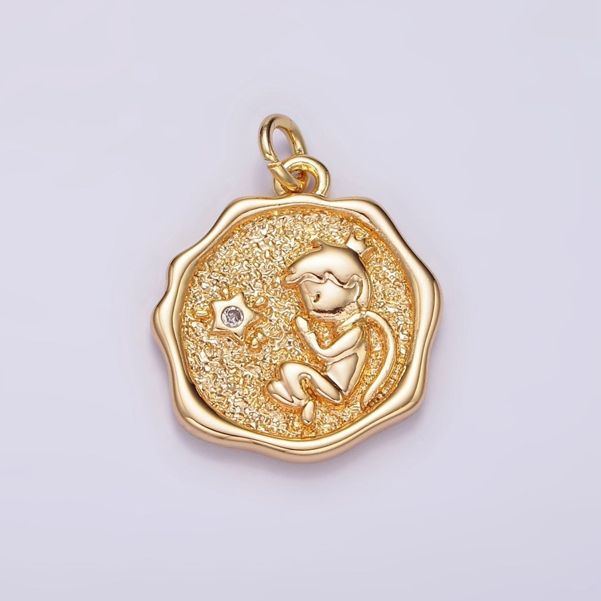 14K Gold plated Little Prince Star CZ Hammered Wavy Stamped Charm | AG421 - DLUXCA