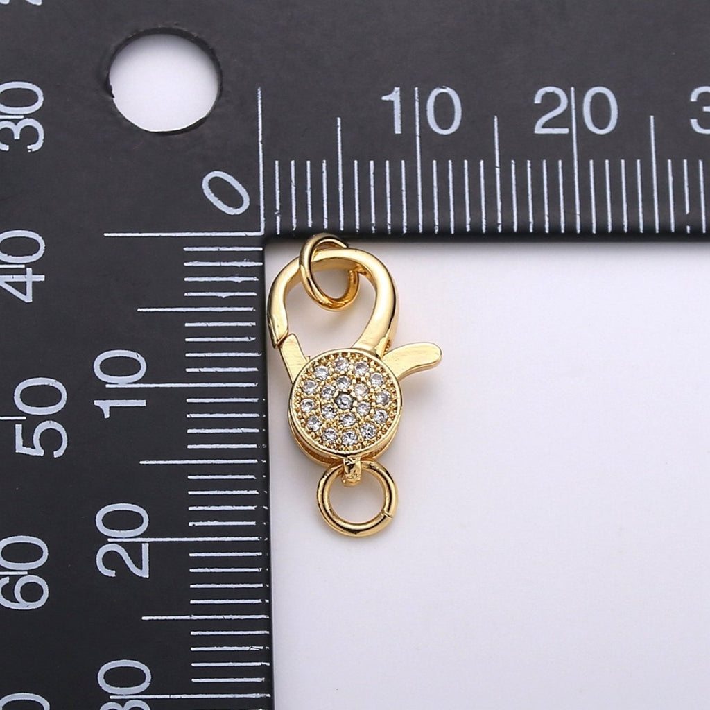 14k Gold plated Lobster Clasp, CZ Clear Micro Pave Lobster Claw Clasp, Cubic Clasp Enhancer, DIY, Jewelry Making Supply 10x20mm K-914 - DLUXCA