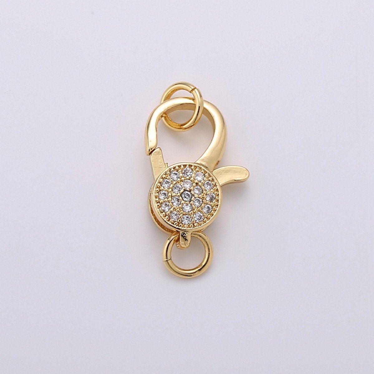 14k Gold plated Lobster Clasp, CZ Clear Micro Pave Lobster Claw Clasp, Cubic Clasp Enhancer, DIY, Jewelry Making Supply 10x20mm K-914 - DLUXCA