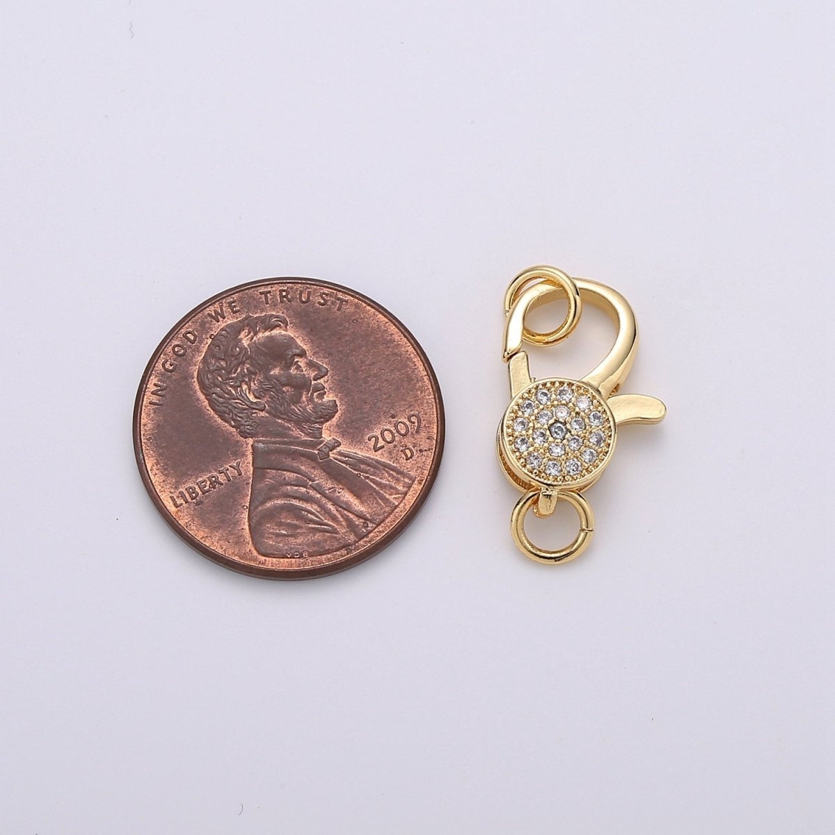 14k Gold plated Lobster Clasp, CZ Clear Micro Pave Lobster Claw Clasp, Cubic Clasp Enhancer, DIY, Jewelry Making Supply 10x20mm K-914 - DLUXCA