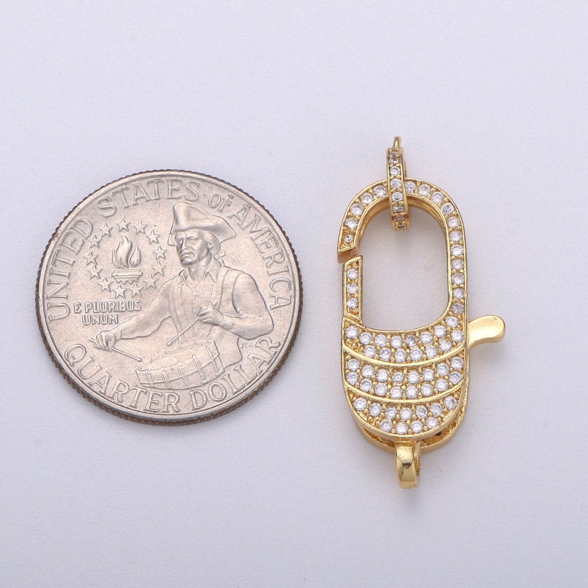 14k Gold plated Lobster Clasp, CZ Clear Micro Pave Lobster End Clasp, Cubic Clasp Enhancer, DIY, Jewelry Making Supply 35X16mm K-910 - DLUXCA