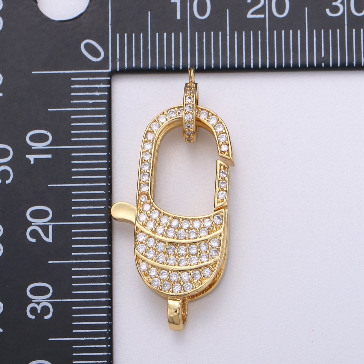 14k Gold plated Lobster Clasp, CZ Clear Micro Pave Lobster End Clasp, Cubic Clasp Enhancer, DIY, Jewelry Making Supply 35X16mm K-910 - DLUXCA