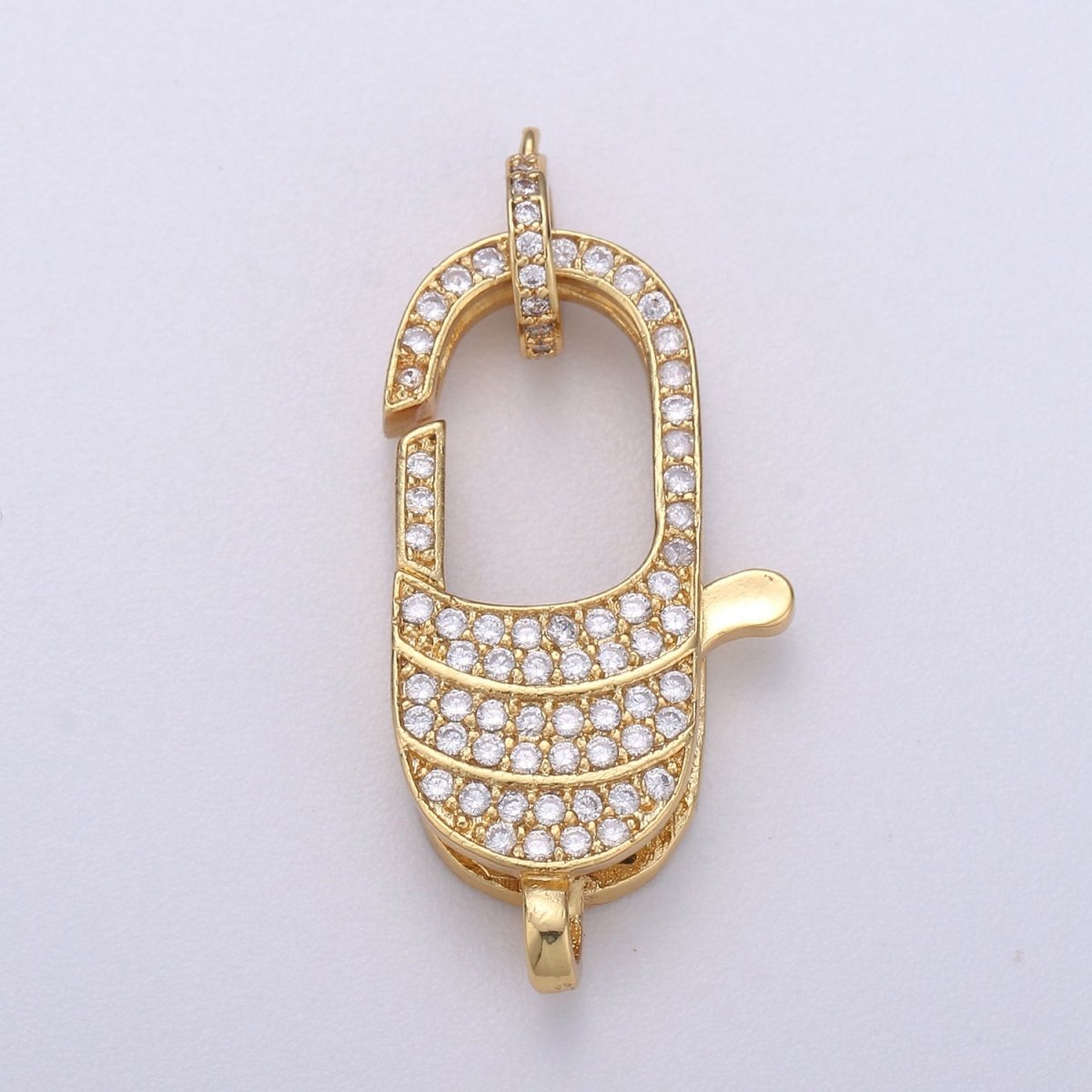 14k Gold plated Lobster Clasp, CZ Clear Micro Pave Lobster End Clasp, Cubic Clasp Enhancer, DIY, Jewelry Making Supply 35X16mm K-910 - DLUXCA