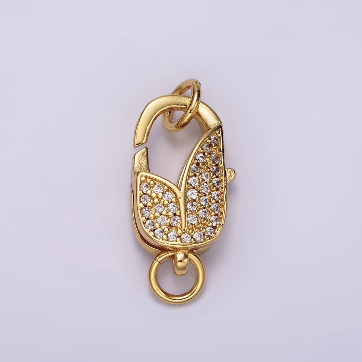 14K Gold plated Lobster Claw Clasps Tulip Micro Paved CZ Jewelry Closure Findings Supply in Gold & Silver | Z-607 Z-608 - DLUXCA