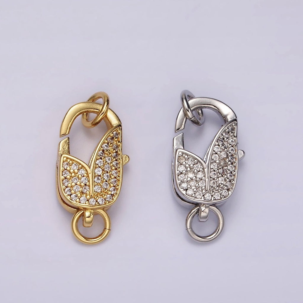 14K Gold plated Lobster Claw Clasps Tulip Micro Paved CZ Jewelry Closure Findings Supply in Gold & Silver | Z-607 Z-608 - DLUXCA