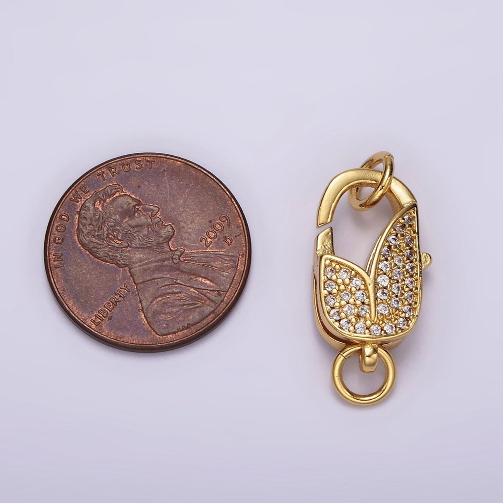 14K Gold plated Lobster Claw Clasps Tulip Micro Paved CZ Jewelry Closure Findings Supply in Gold & Silver | Z-607 Z-608 - DLUXCA