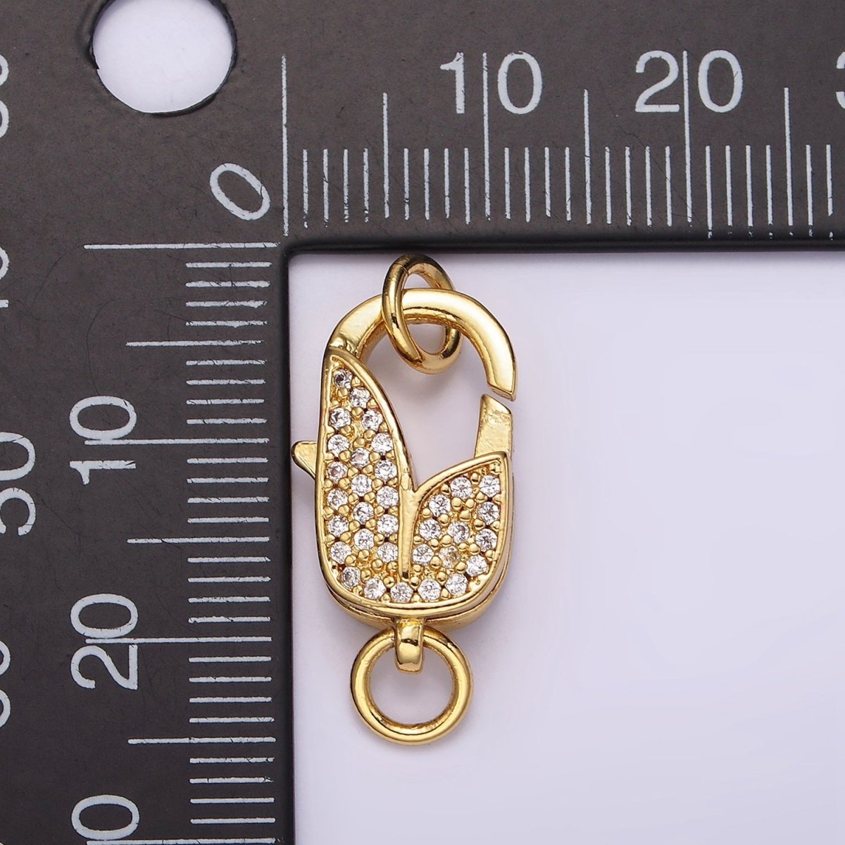 14K Gold plated Lobster Claw Clasps Tulip Micro Paved CZ Jewelry Closure Findings Supply in Gold & Silver | Z-607 Z-608 - DLUXCA