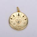 14k Gold plated Love Charm - Love medallion - Coin Disc charm - Blue Evil Eye pendant for Necklace Bracelet Earring Charm, D-679 - DLUXCA