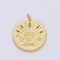 14k Gold plated Love Charm - Love medallion - Coind Disc charm - gold Evil Eye pendant for Necklace Bracelet Earring Charm D-517 - DLUXCA