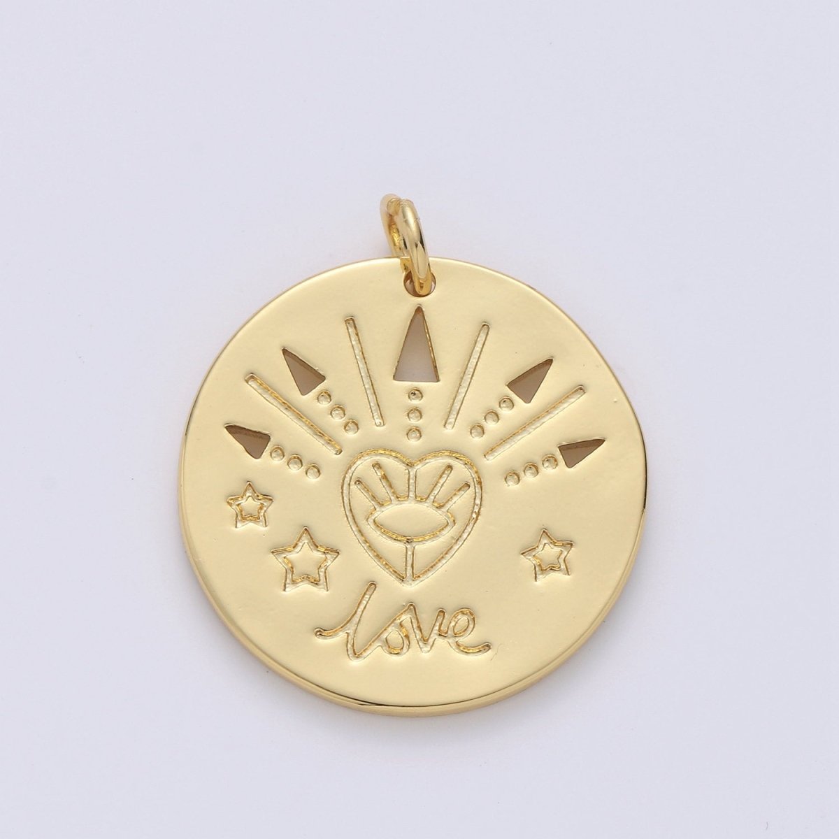14k Gold plated Love Charm - Love medallion - Coind Disc charm - gold Evil Eye pendant for Necklace Bracelet Earring Charm D-517 - DLUXCA