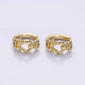 14K Gold plated Lyre Link Micro Paved CZ 13mm Huggie Earrings | AE584 - DLUXCA