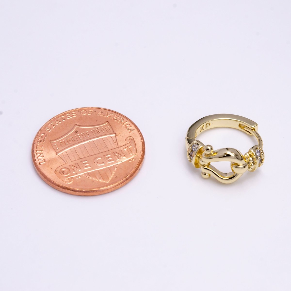 14K Gold plated Lyre Link Micro Paved CZ 13mm Huggie Earrings | AE584 - DLUXCA