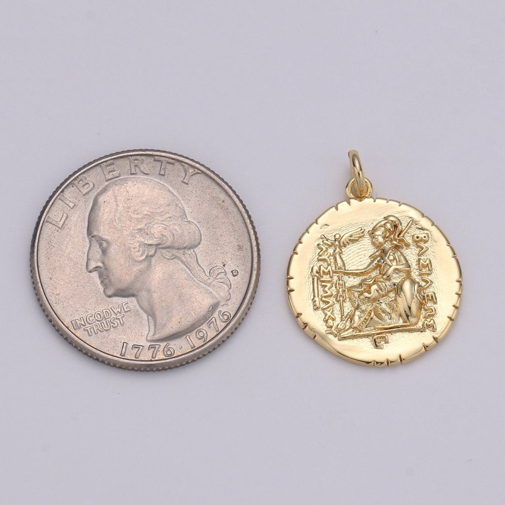 14k Gold plated Macedonia Ancient Coin Pendant, Greek Warrior Alexander Coin Pendant, Warrior Coin Pendant, Hercules coin Pendant, D-204 - DLUXCA