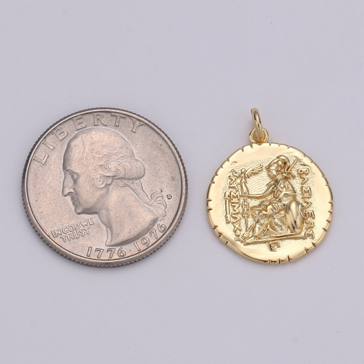 14k Gold plated Macedonia Ancient Coin Pendant, Greek Warrior Alexander Coin Pendant, Warrior Coin Pendant, Hercules coin Pendant, D-204 - DLUXCA