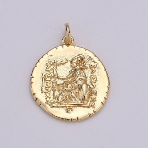 14k Gold plated Macedonia Ancient Coin Pendant, Greek Warrior Alexander Coin Pendant, Warrior Coin Pendant, Hercules coin Pendant, D-204 - DLUXCA