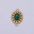 14K Gold plated Malachite Cabochon Micro Paved CZ Heart Lined Oval Connector G-807 - DLUXCA
