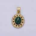 14K Gold plated Malachite Cabochon Micro Paved CZ Heart Lined Oval Pendant | AA644 - DLUXCA